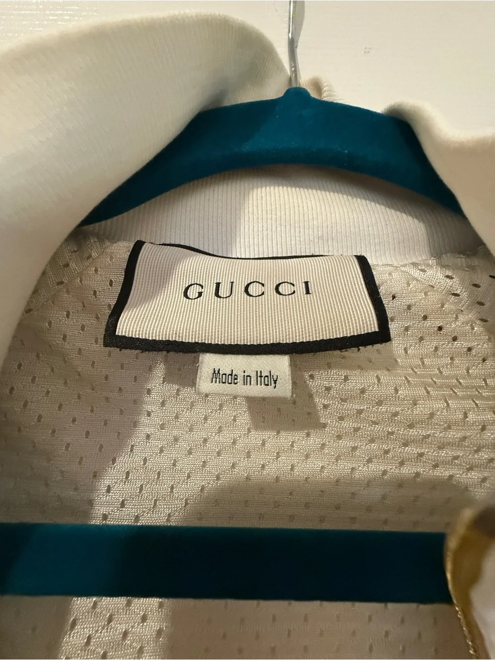Gucci White Bomber Jacket with Green & Red Stripes